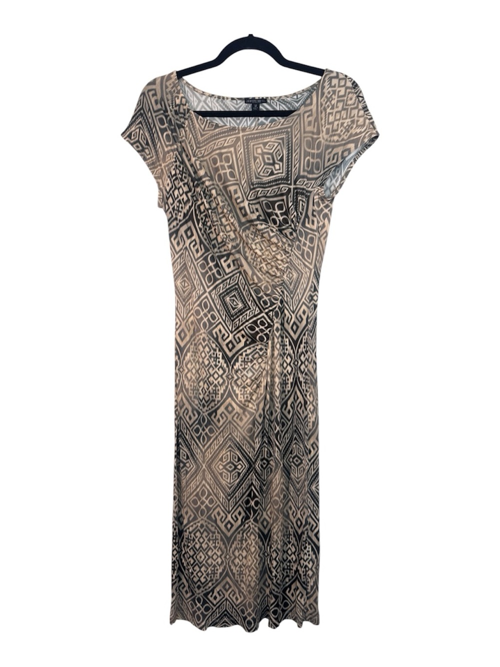 Lafayette 148 Brown Geometric Print Midi Bodycon Dress Womens M Quiet Luxury